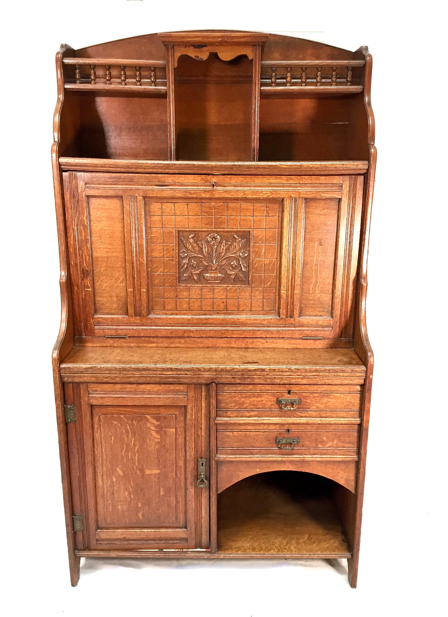 Antique Arts & Crafts Oak Wooden Bureau Storage Cabinet Bookcase by Trevor Page