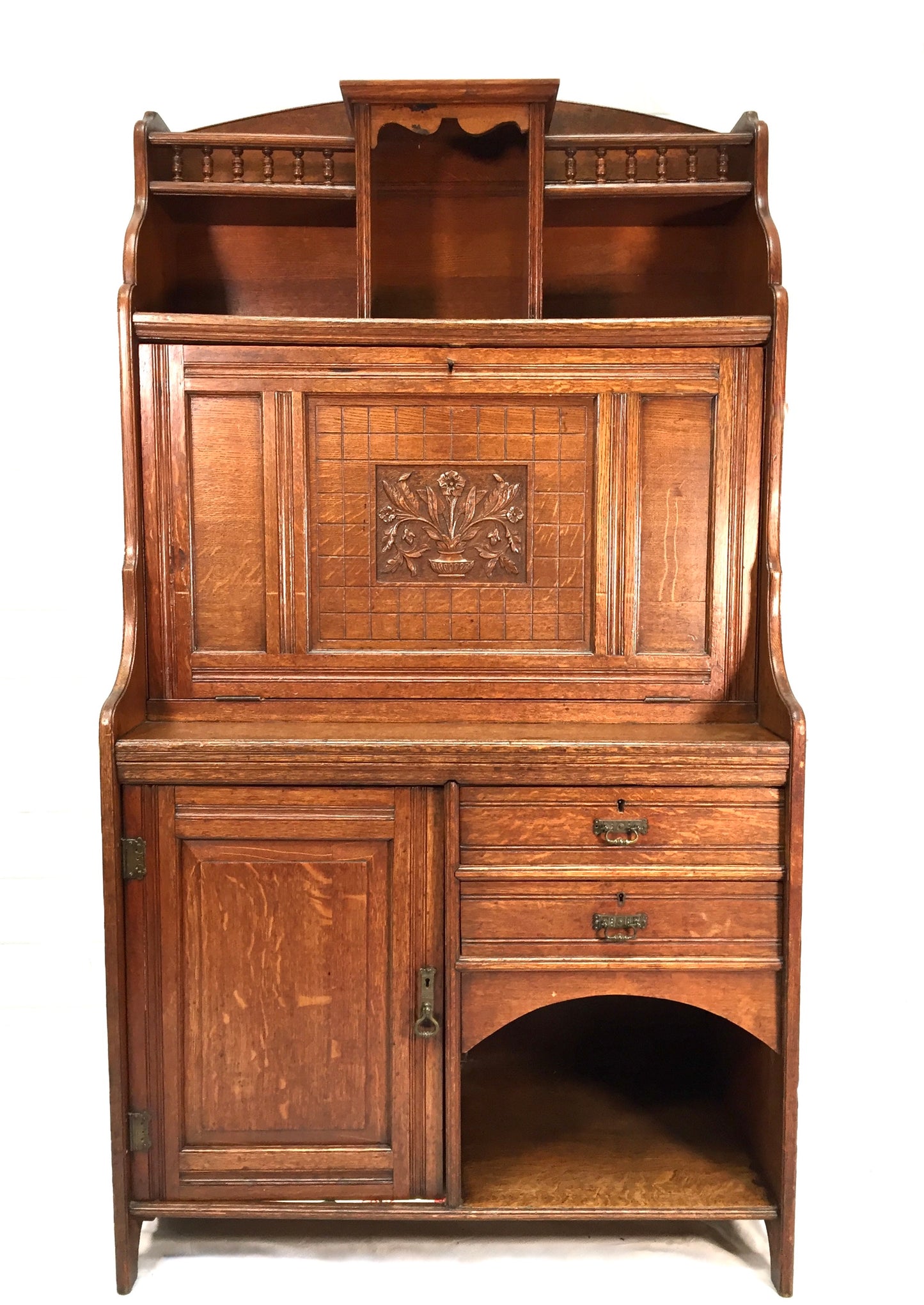 Antique Arts & Crafts Oak Wooden Bureau Storage Cabinet Bookcase by Trevor Page