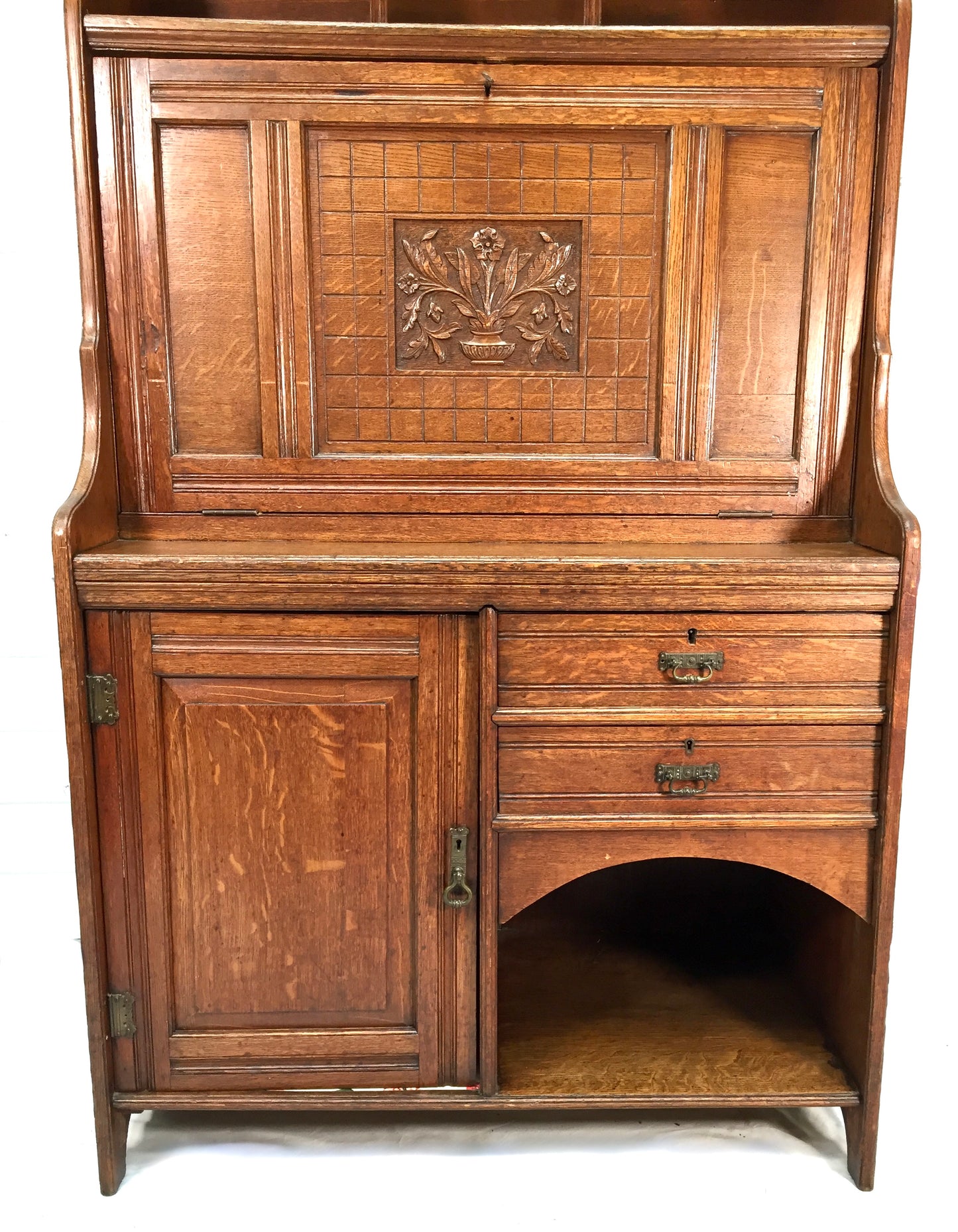 Antique Arts & Crafts Oak Wooden Bureau Storage Cabinet Bookcase by Trevor Page