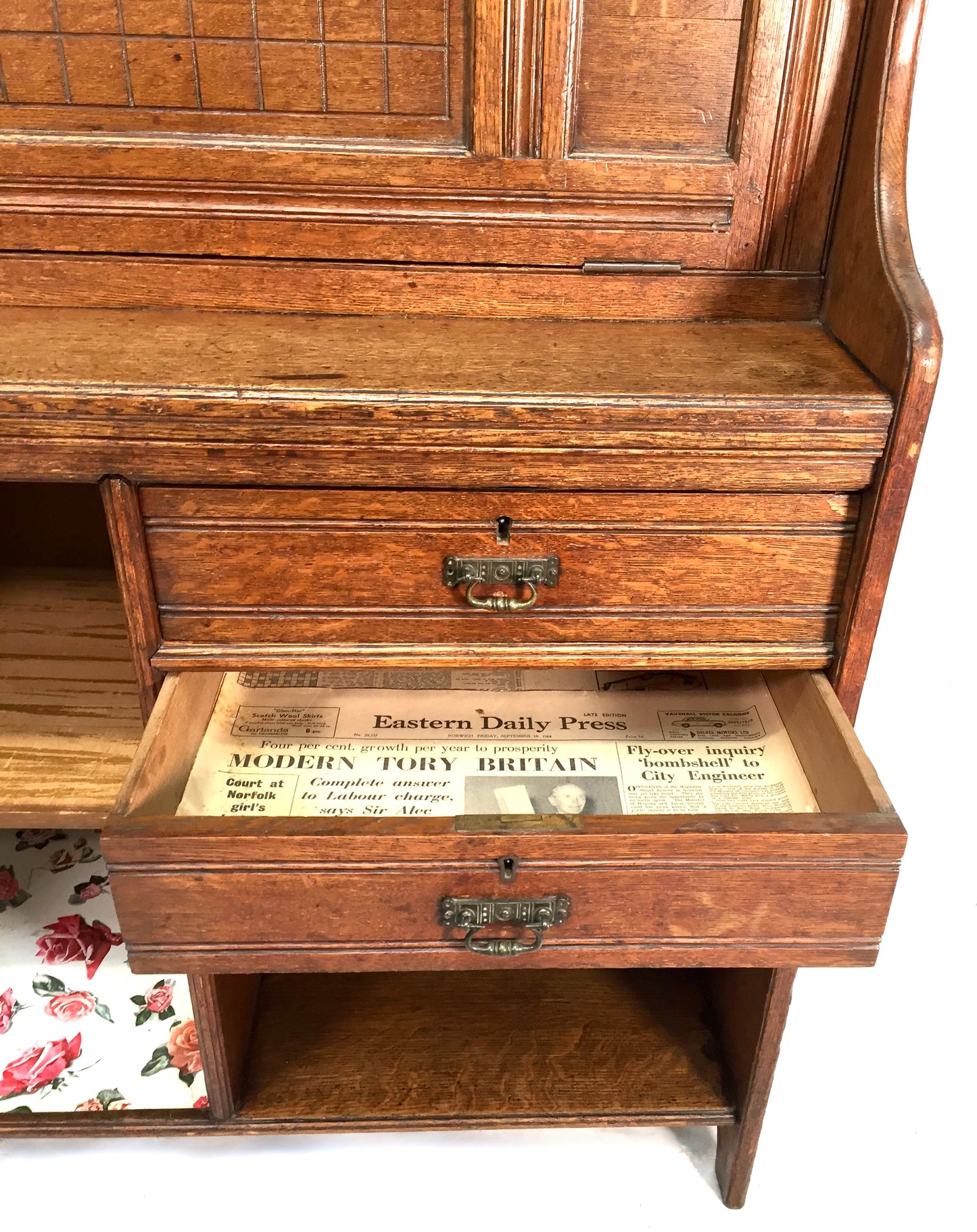 Antique Arts & Crafts Oak Wooden Bureau Storage Cabinet Bookcase by Trevor Page