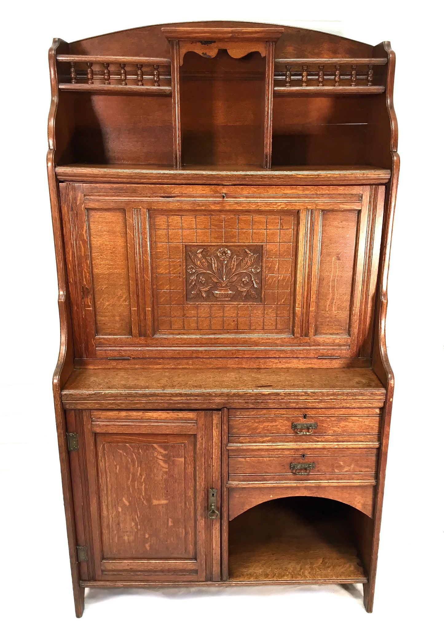 Antique Arts & Crafts Oak Wooden Bureau Storage Cabinet Bookcase by Trevor Page