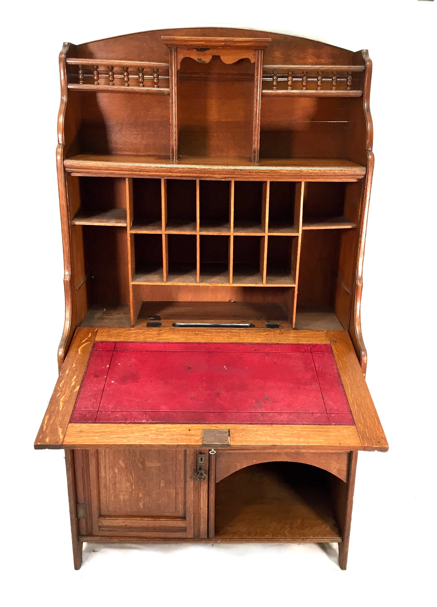Antique Arts & Crafts Oak Wooden Bureau Storage Cabinet Bookcase by Trevor Page