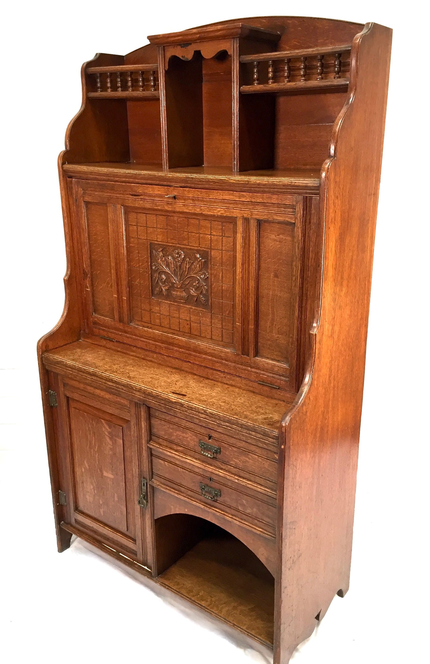Antique Arts & Crafts Oak Wooden Bureau Storage Cabinet Bookcase by Trevor Page