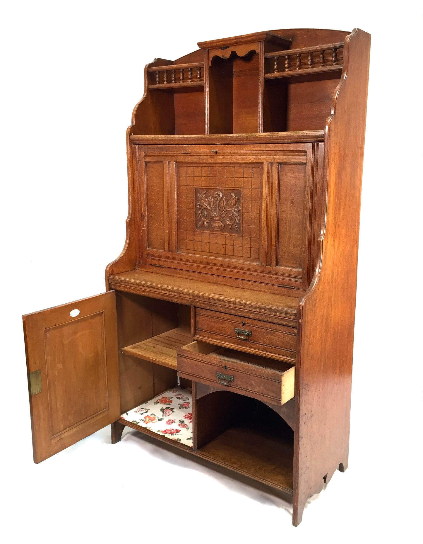 Antique Arts & Crafts Oak Wooden Bureau Storage Cabinet Bookcase by Trevor Page