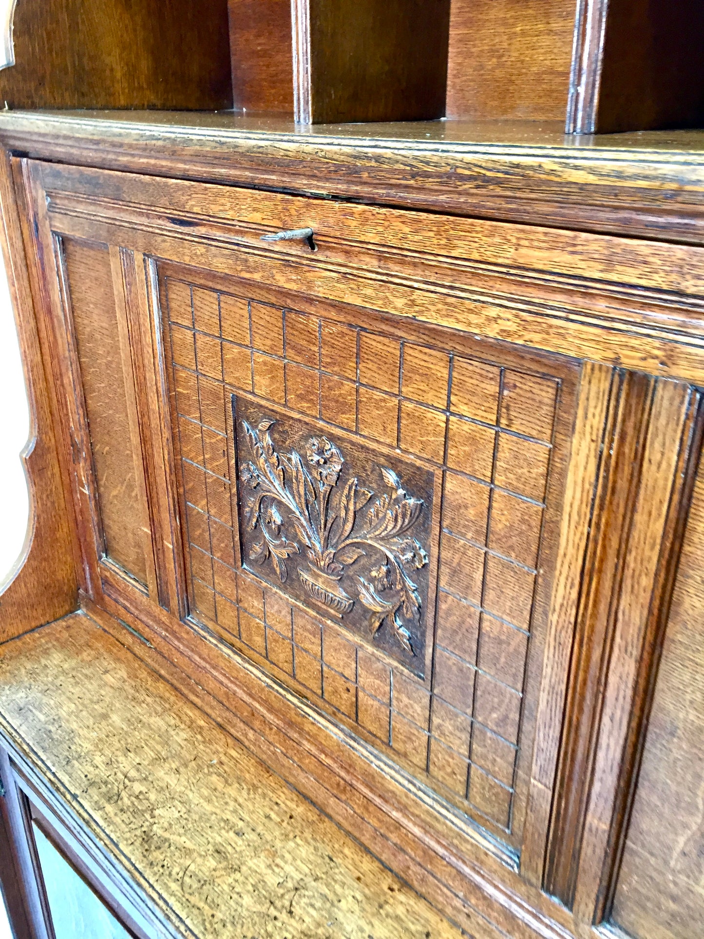 Antique Arts & Crafts Oak Wooden Bureau Storage Cabinet Bookcase by Trevor Page