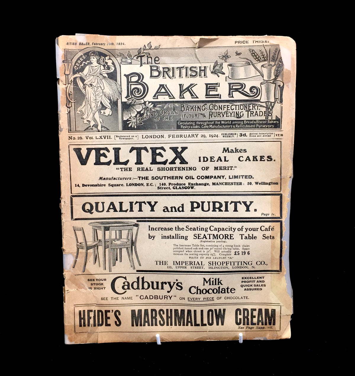 Antique Advertising The British Baker Trade Newspaper London 29th February 1924