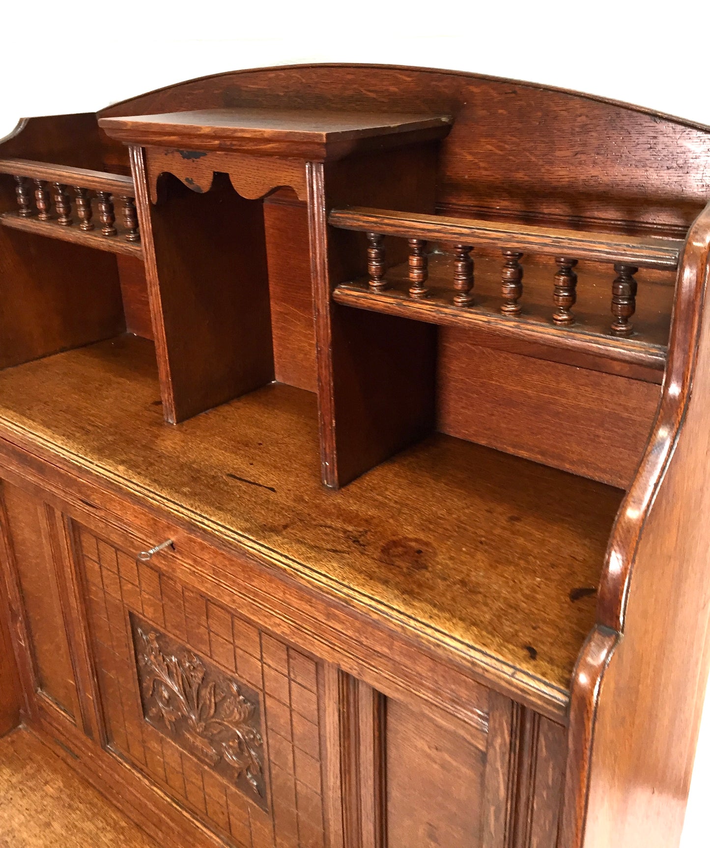 Antique Arts & Crafts Oak Wooden Bureau Storage Cabinet Bookcase by Trevor Page