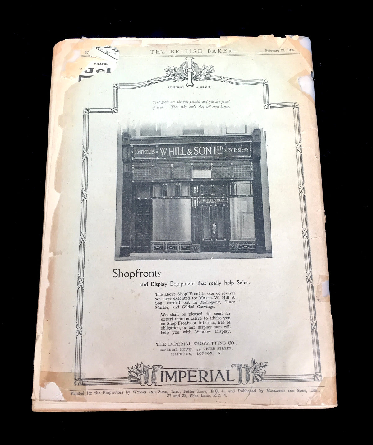 Antique Advertising The British Baker Trade Newspaper London 29th February 1924