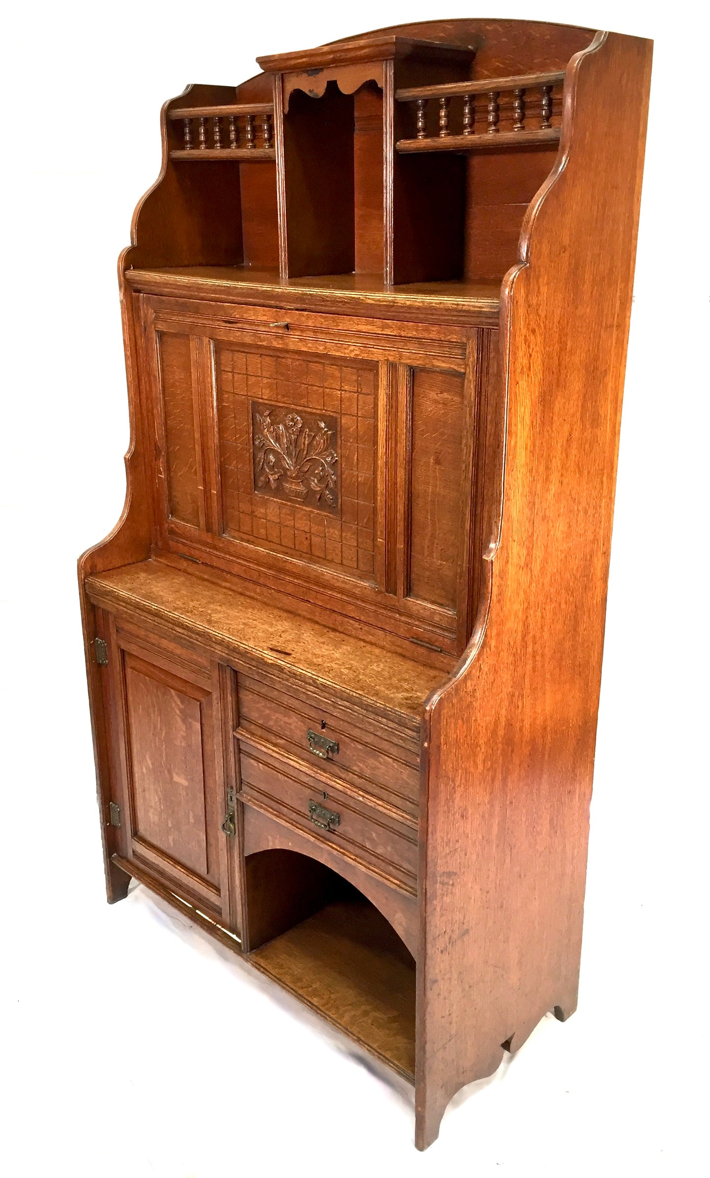 Antique Arts & Crafts Oak Wooden Bureau Storage Cabinet Bookcase by Trevor Page