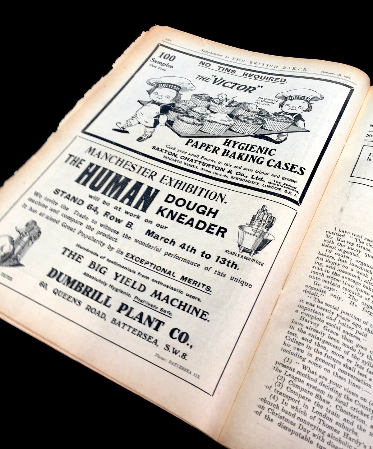 Antique Advertising The British Baker Trade Newspaper London 29th February 1924