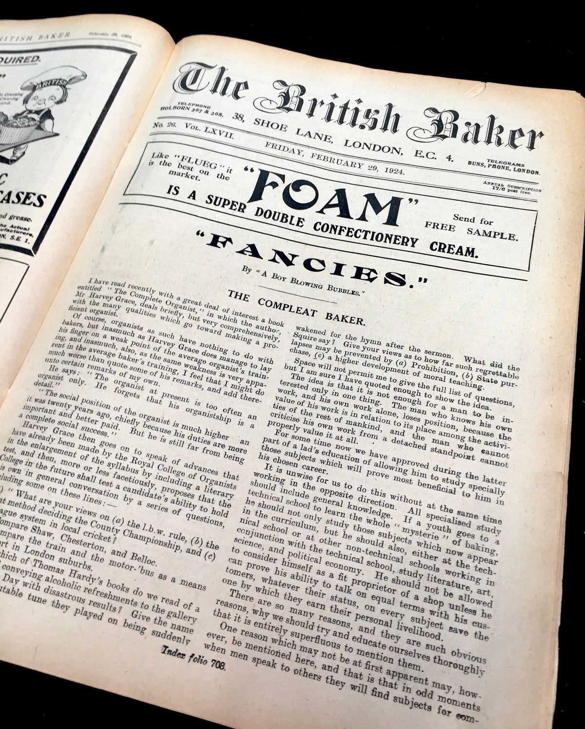 Antique Advertising The British Baker Trade Newspaper London 29th February 1924