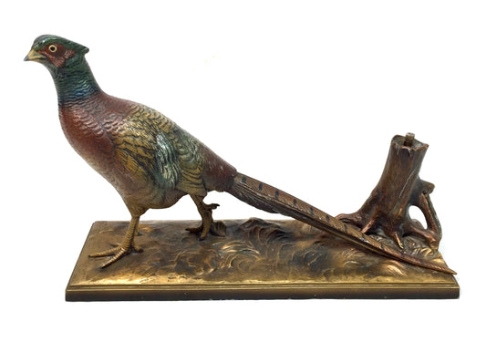 Vintage Austrian Cold Painted Spelter Table Lighter Match Striker Pheasant Form