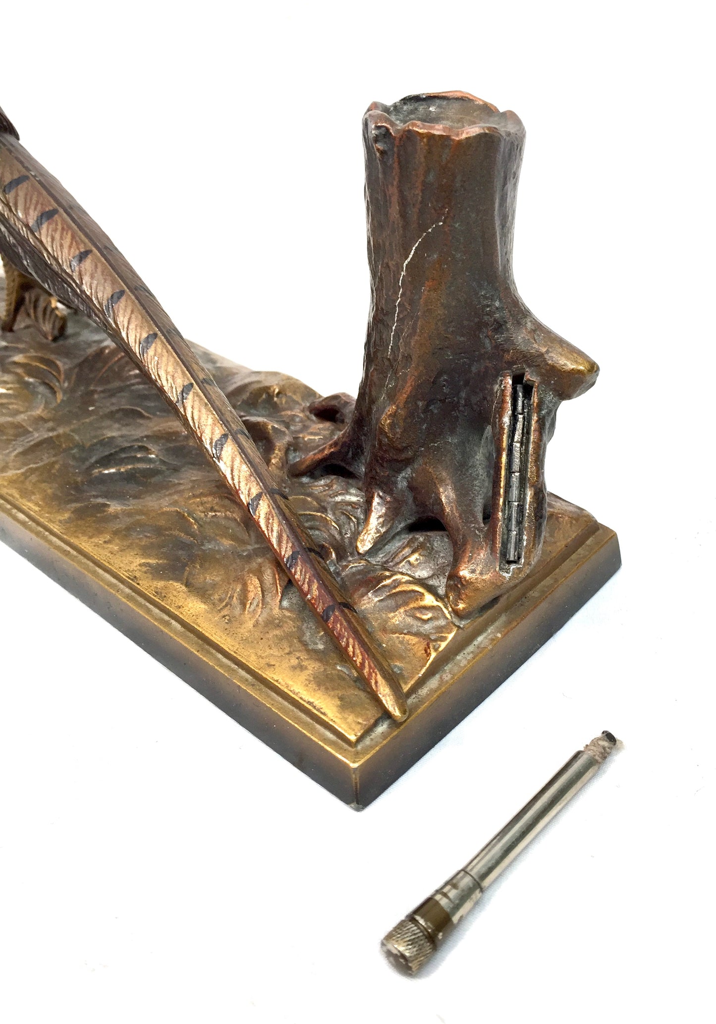 Vintage Austrian Cold Painted Spelter Table Lighter Match Striker Pheasant Form
