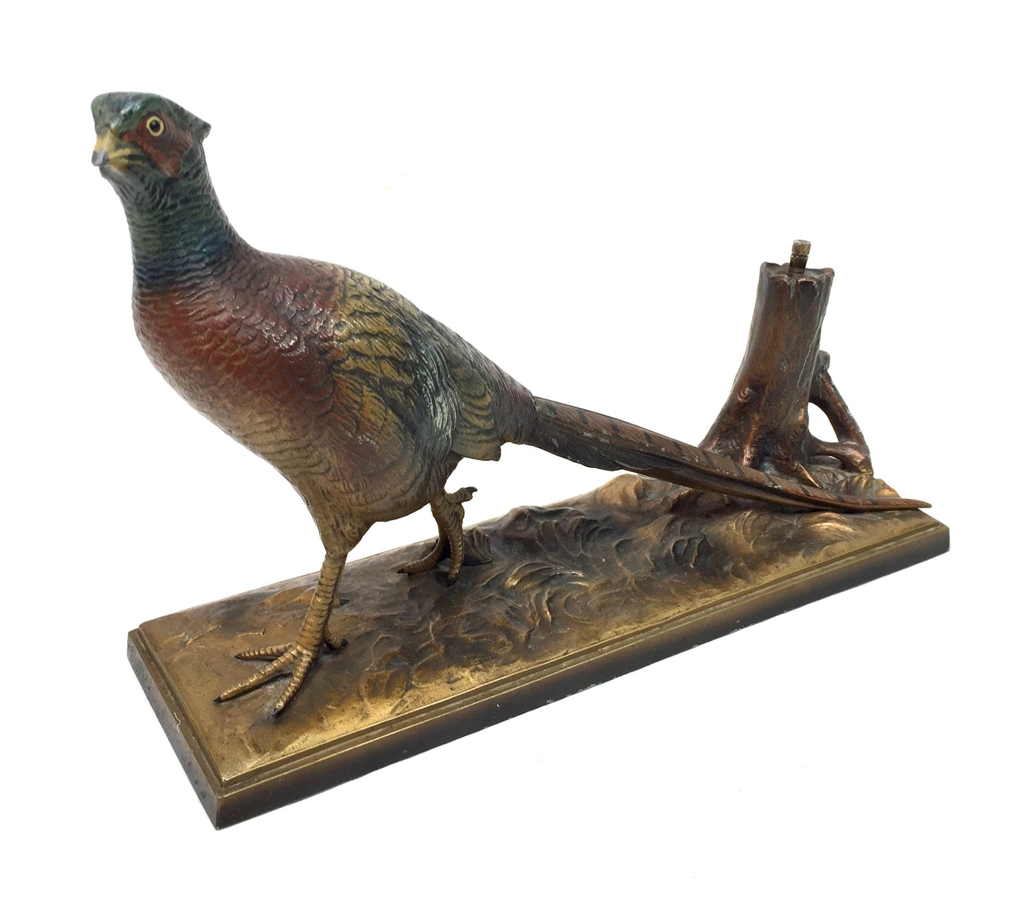 Vintage Austrian Cold Painted Spelter Table Lighter Match Striker Pheasant Form