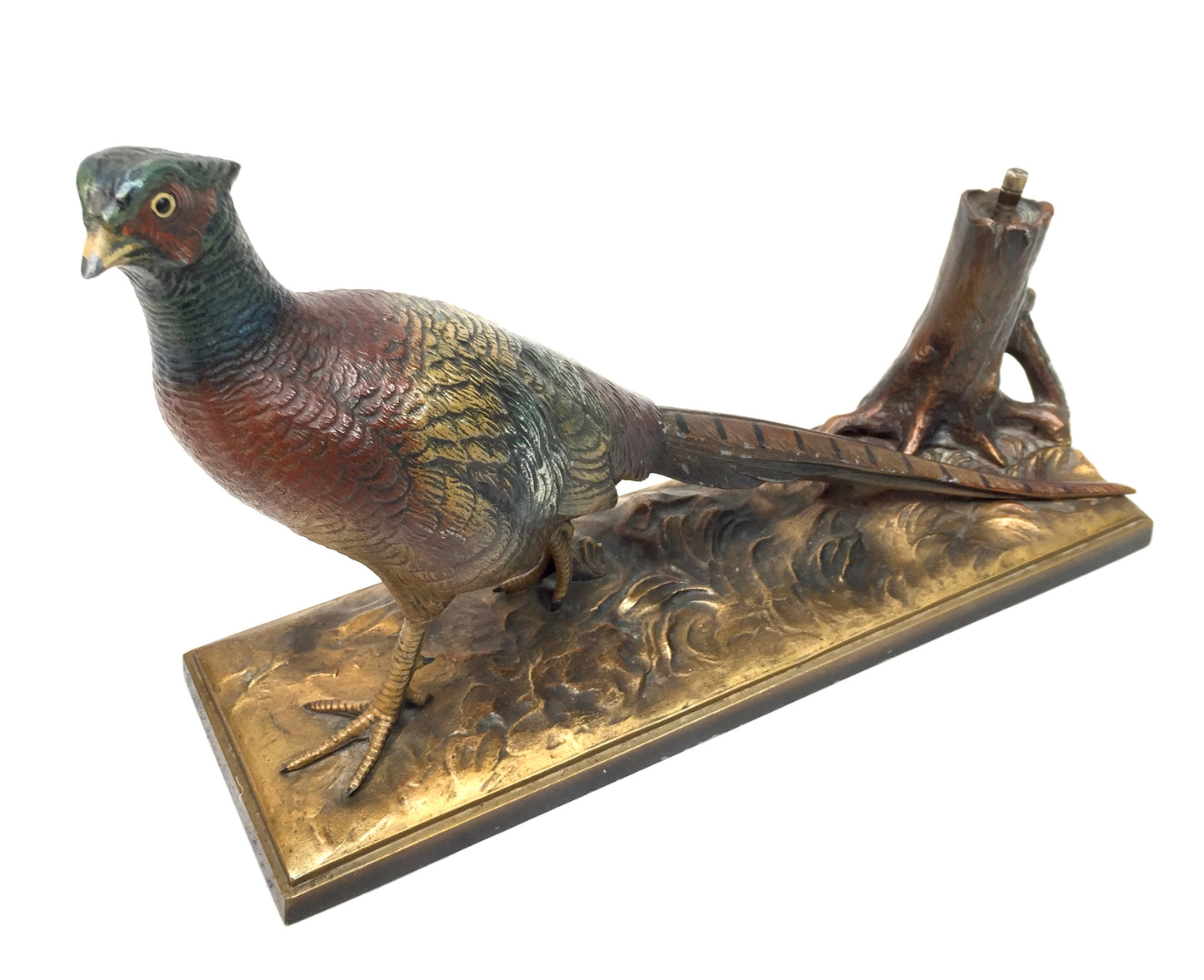 Vintage Austrian Cold Painted Spelter Table Lighter Match Striker Pheasant Form