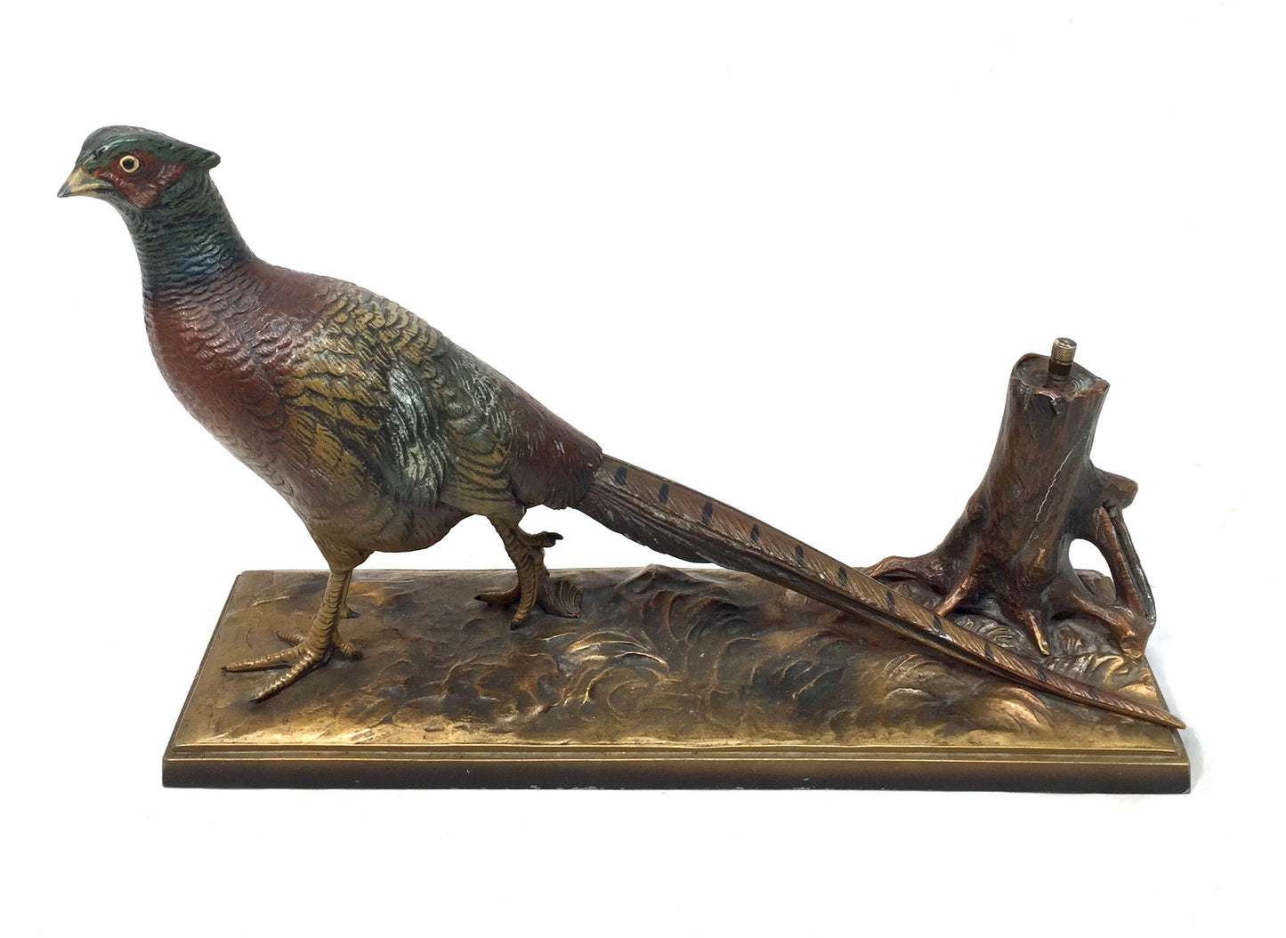 Vintage Austrian Cold Painted Spelter Table Lighter Match Striker Pheasant Form