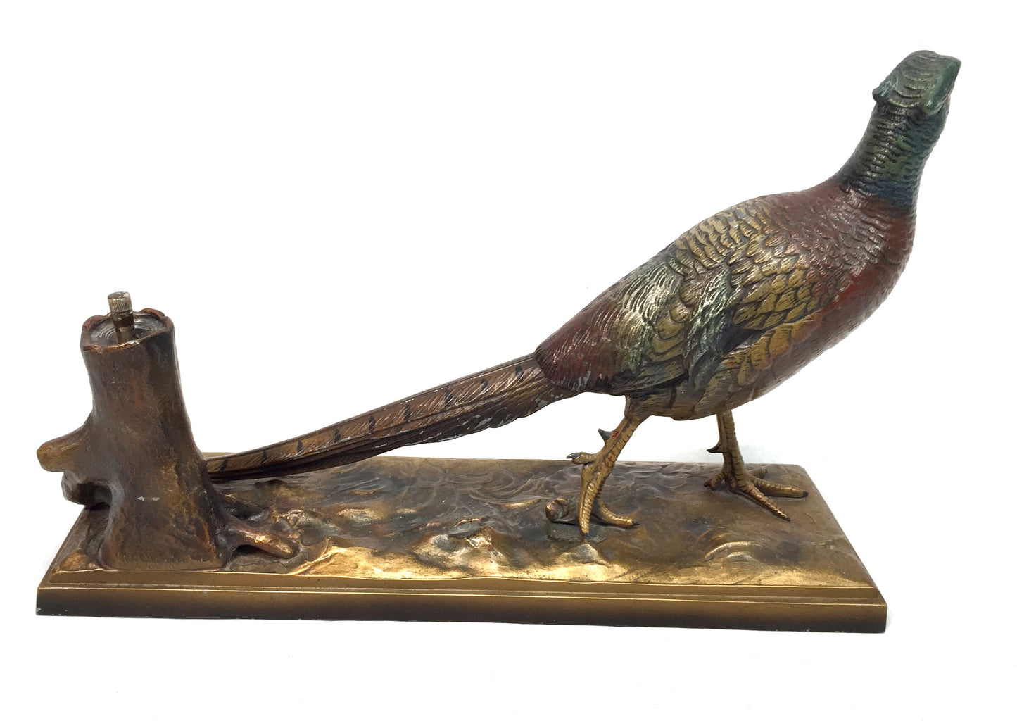 Vintage Austrian Cold Painted Spelter Table Lighter Match Striker Pheasant Form
