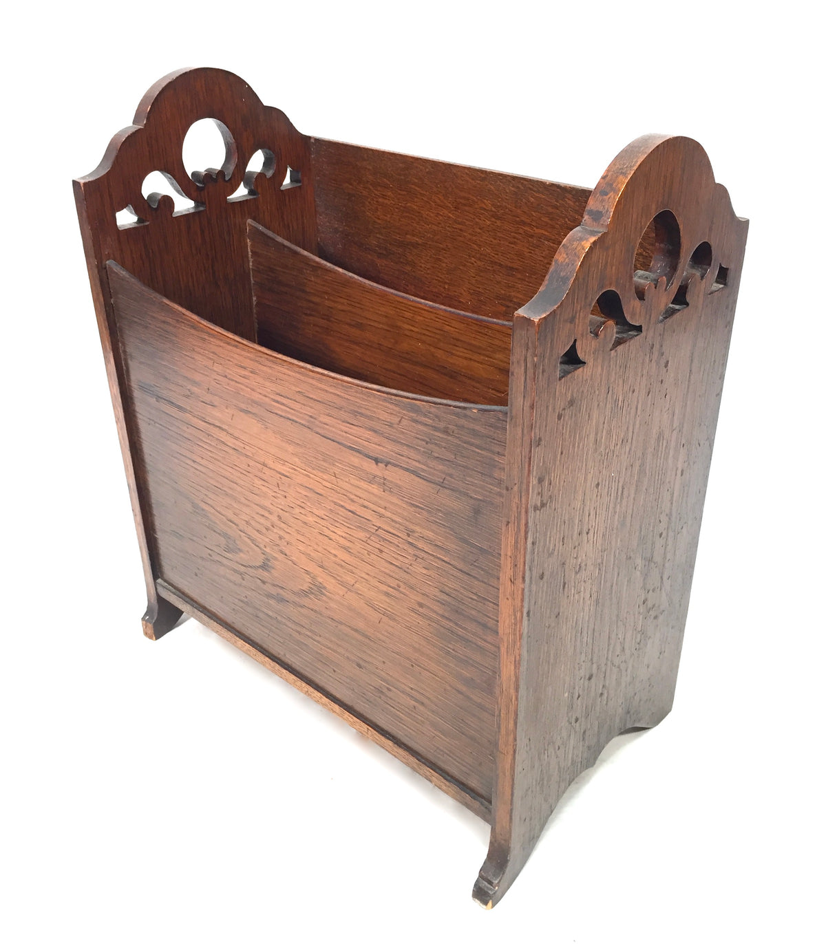 Antique Wooden Oak Carved Magazine Newspaper Rack Paper Stationery Holder c.1950