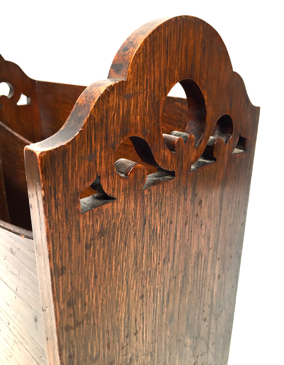Antique Wooden Oak Carved Magazine Newspaper Rack Paper Stationery Holder c.1950