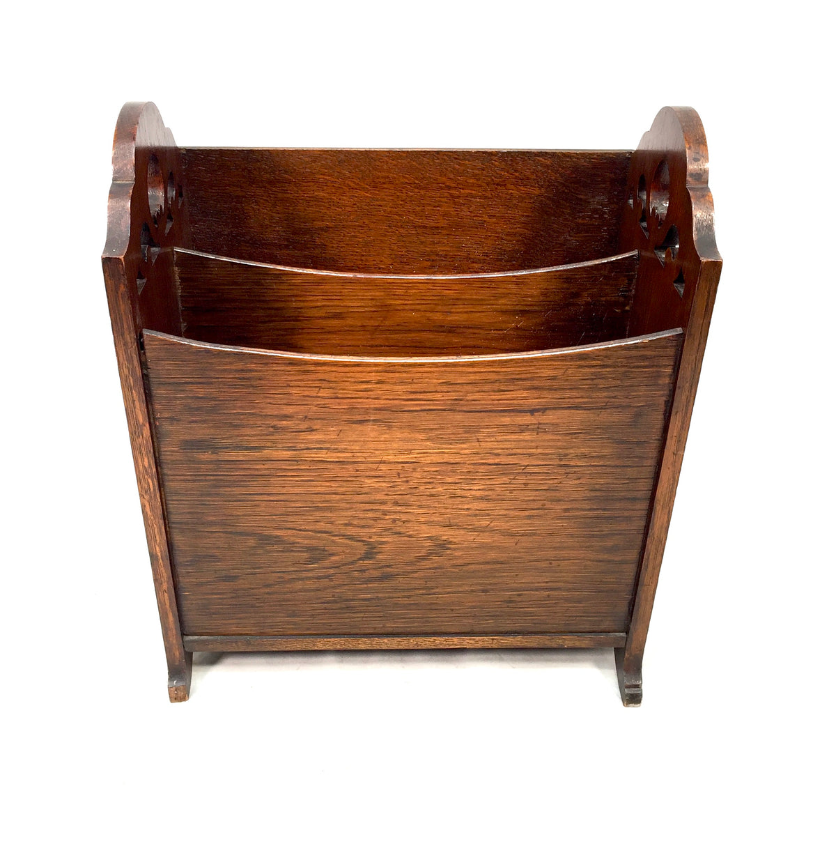 Antique Wooden Oak Carved Magazine Newspaper Rack Paper Stationery Holder c.1950