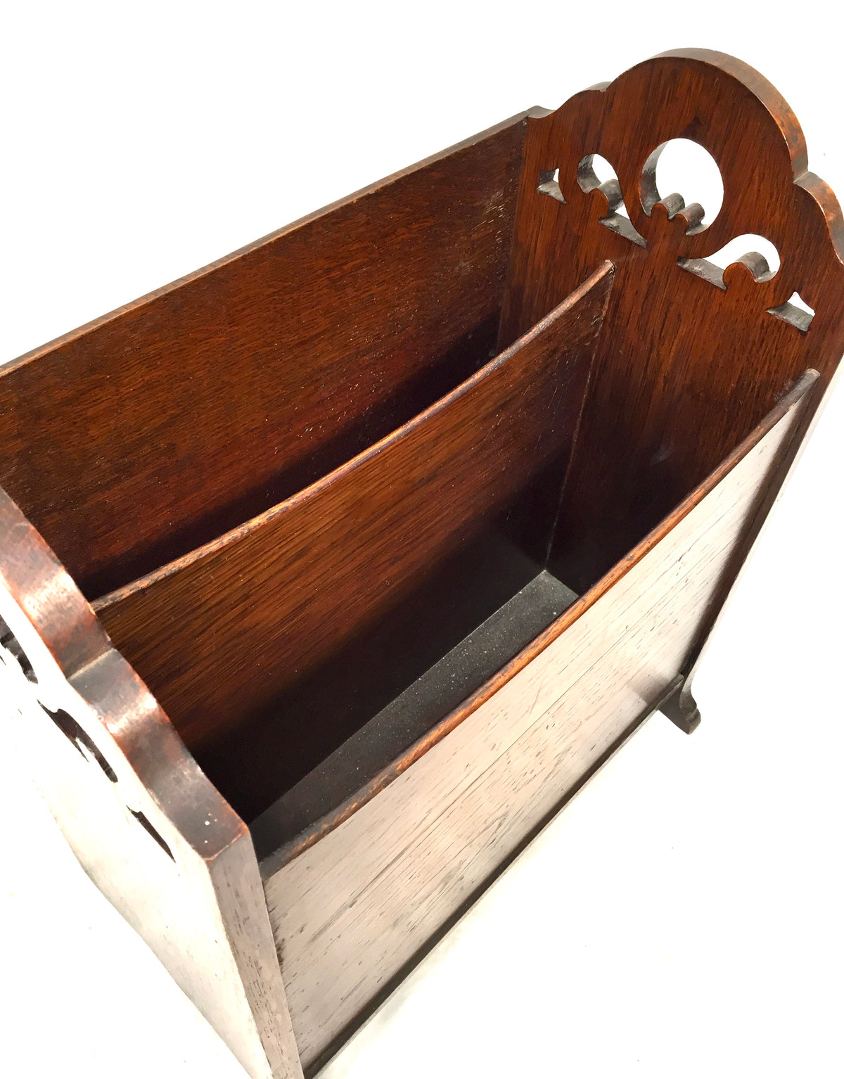 Antique Wooden Oak Carved Magazine Newspaper Rack Paper Stationery Holder c.1950