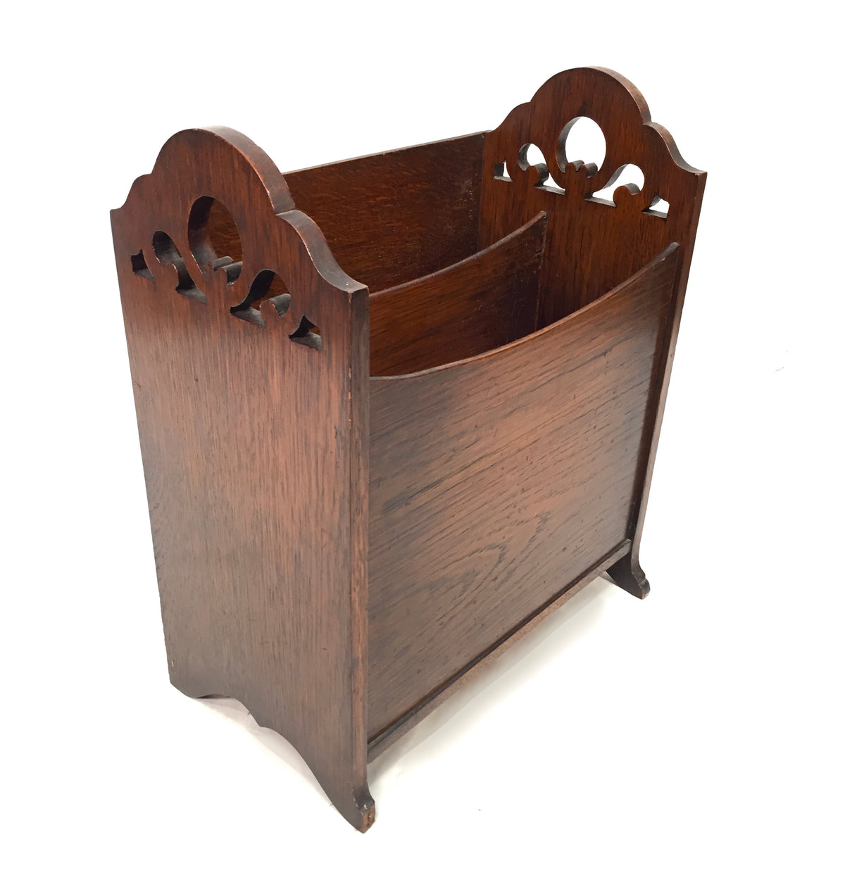 Antique Wooden Oak Carved Magazine Newspaper Rack Paper Stationery Holder c.1950