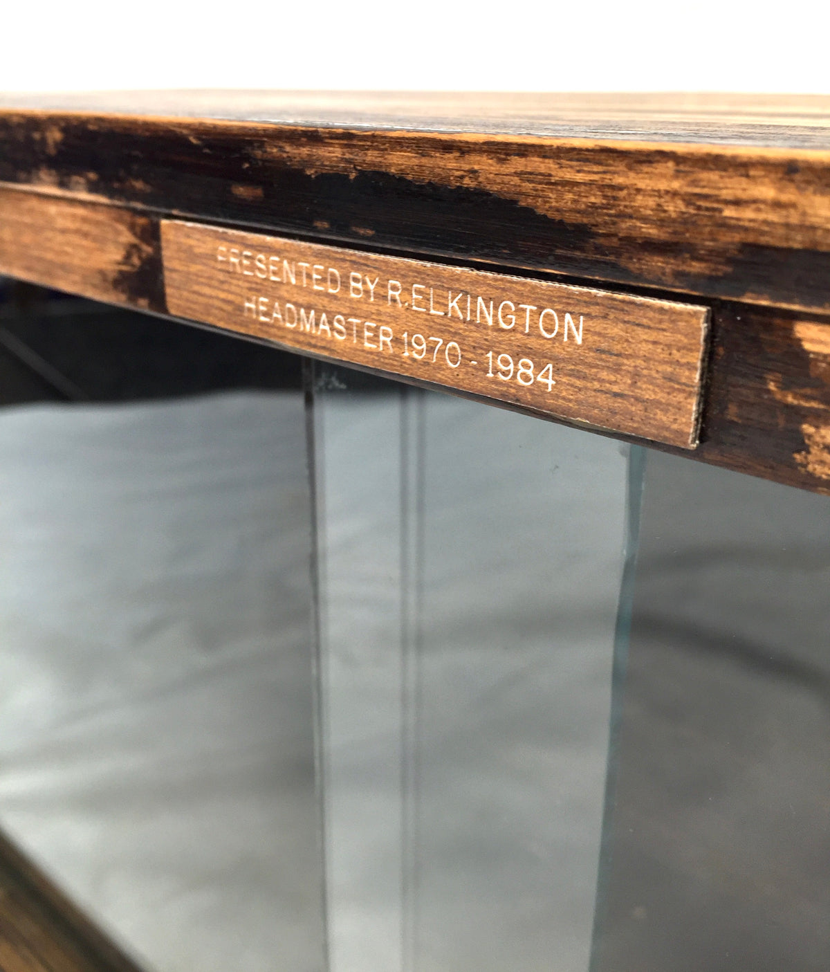 Vintage Tabletop Wooden & Glass Fronted Sliding Doors Storage Display Cabinet