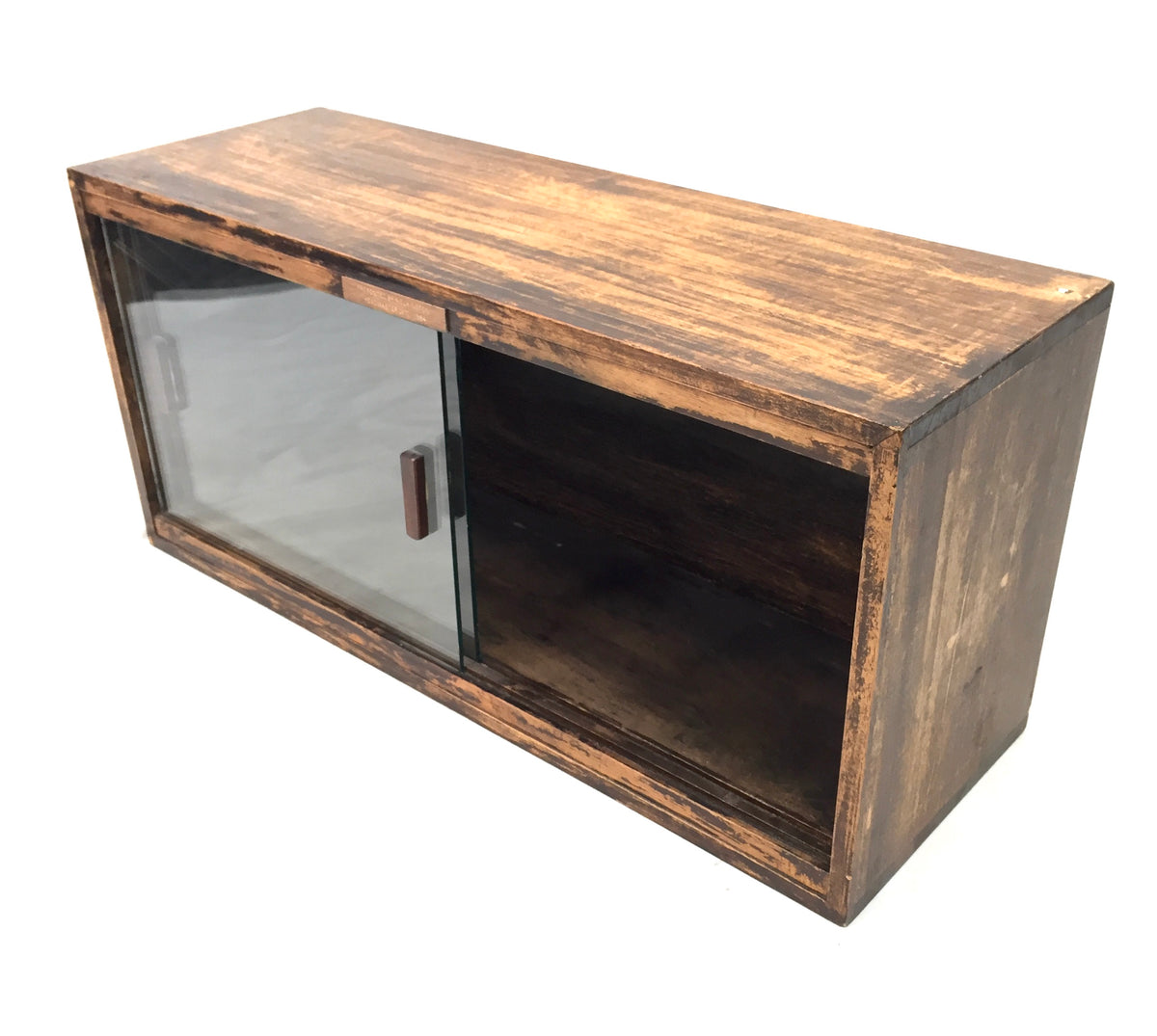 Vintage Tabletop Wooden & Glass Fronted Sliding Doors Storage Display Cabinet