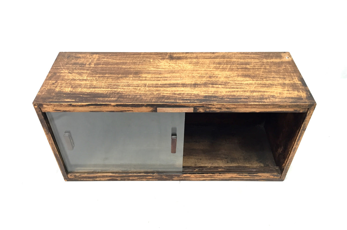Vintage Tabletop Wooden & Glass Fronted Sliding Doors Storage Display Cabinet