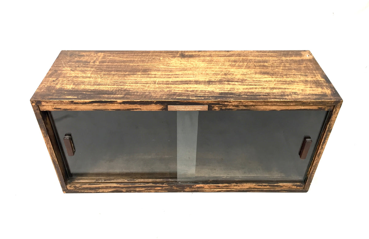 Vintage Tabletop Wooden & Glass Fronted Sliding Doors Storage Display Cabinet