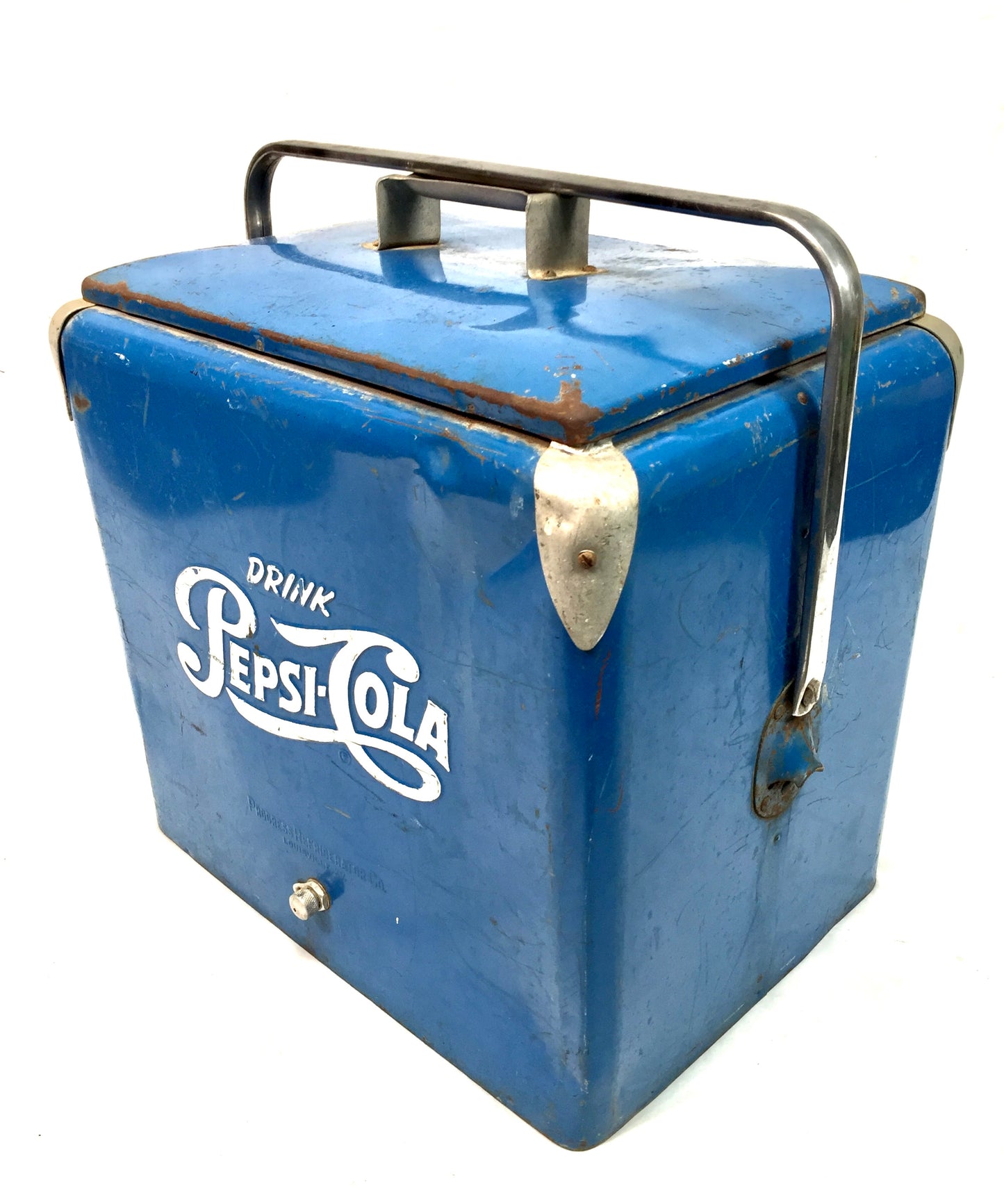 Antique Advertising - Original Blue Metal Pepsi Cola Picnic Cooler Box c.1950