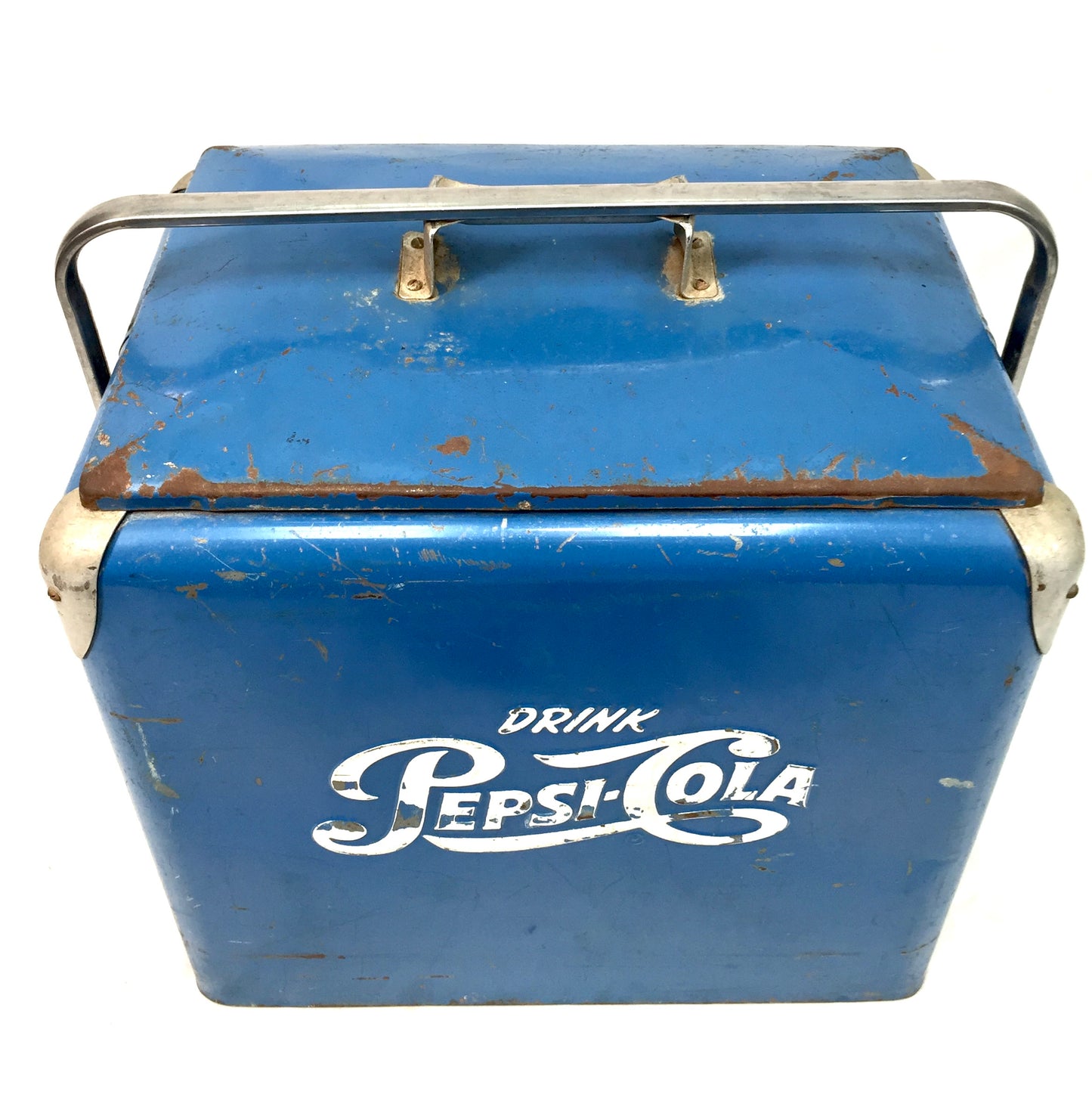 Antique Advertising - Original Blue Metal Pepsi Cola Picnic Cooler Box c.1950