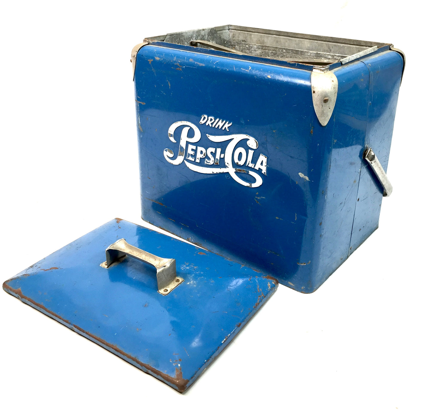 Antique Advertising - Original Blue Metal Pepsi Cola Picnic Cooler Box c.1950