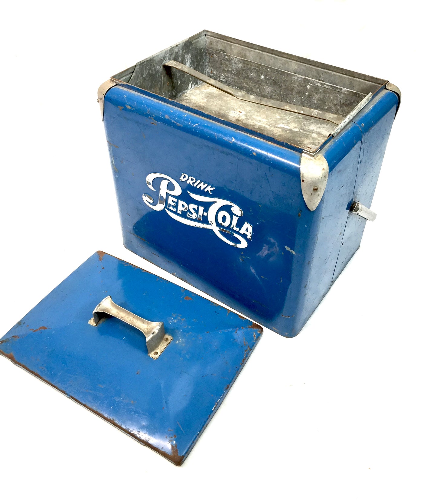 Antique Advertising - Original Blue Metal Pepsi Cola Picnic Cooler Box c.1950