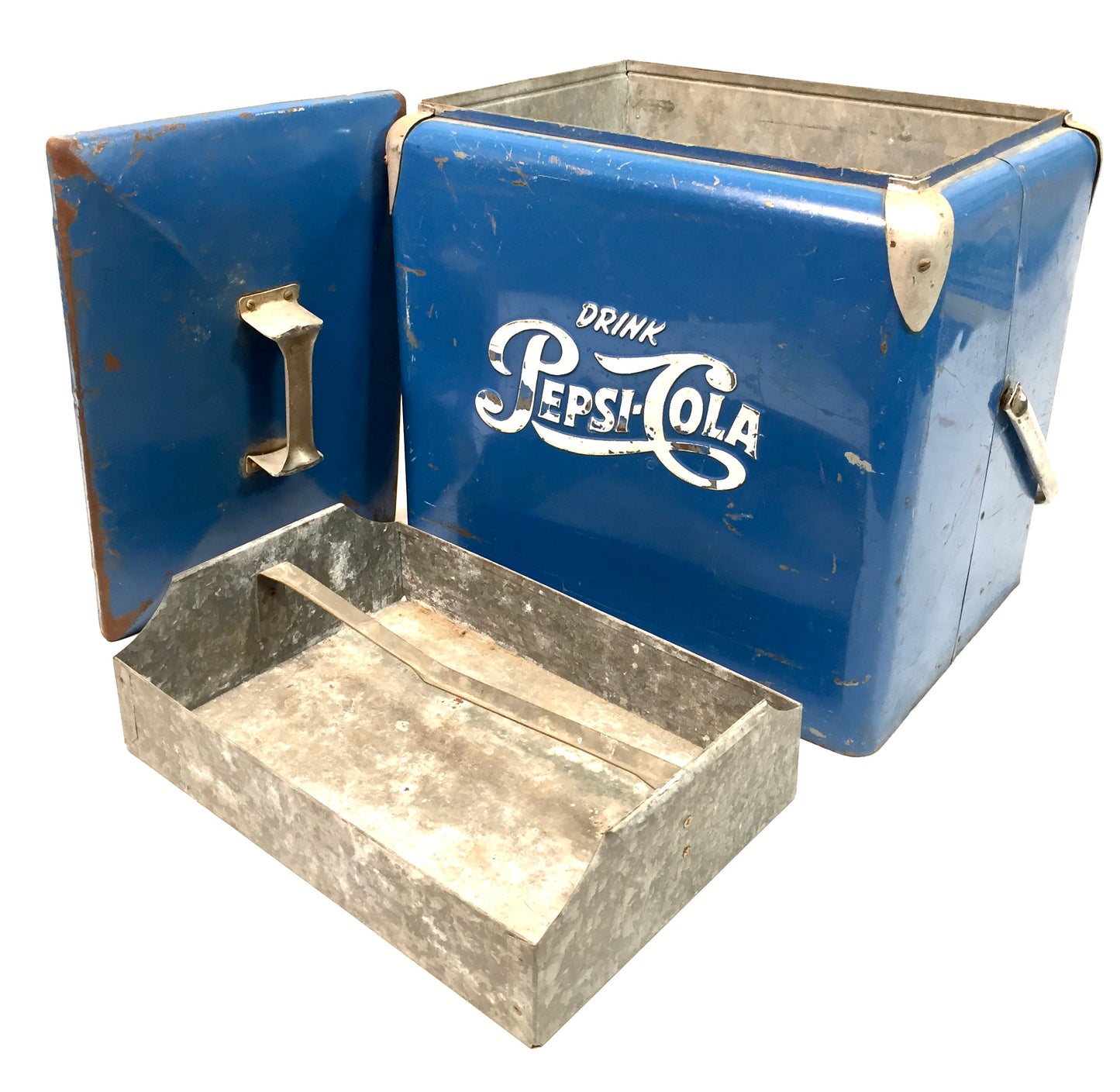Antique Advertising - Original Blue Metal Pepsi Cola Picnic Cooler Box c.1950