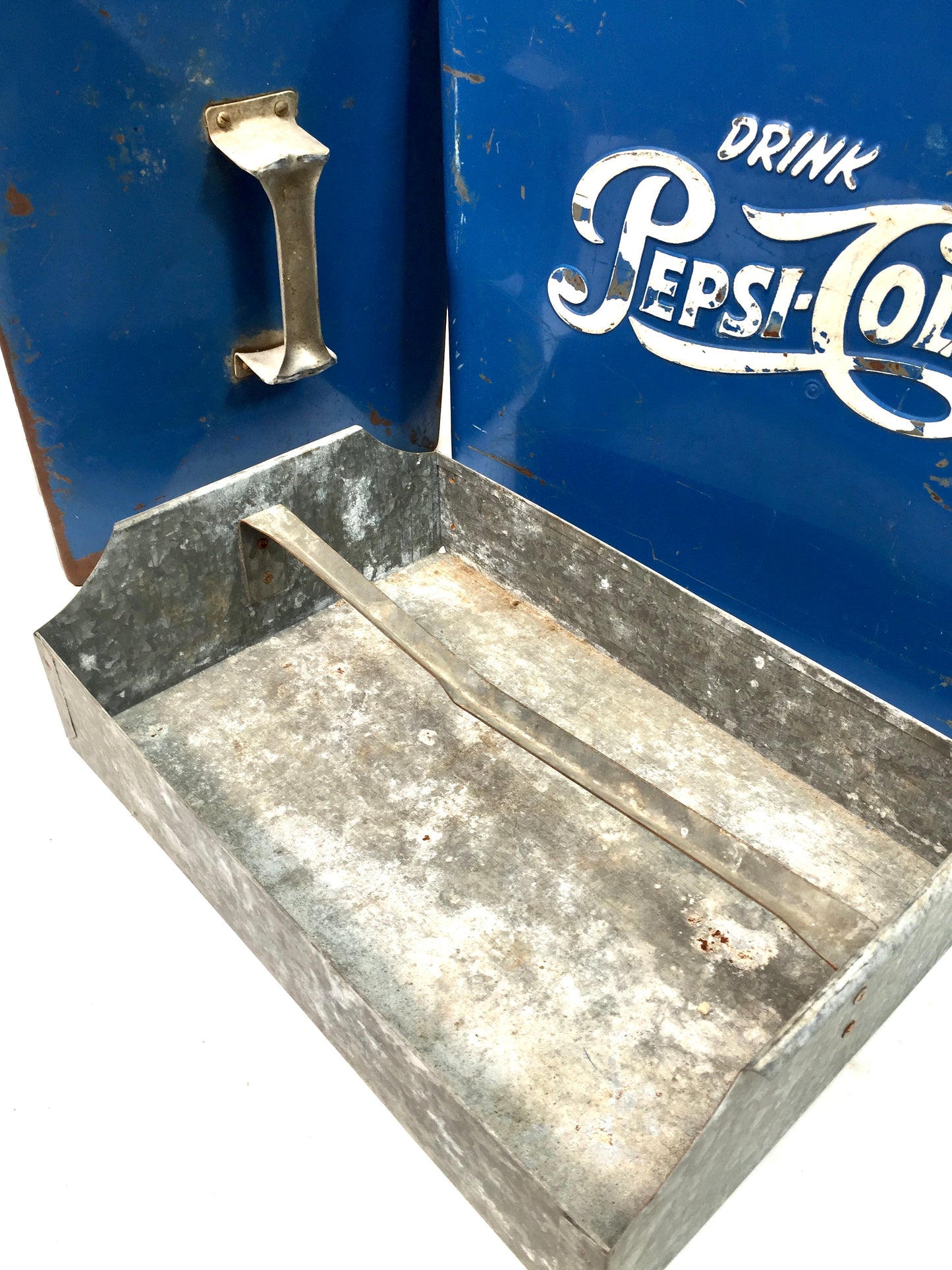 Antique Advertising - Original Blue Metal Pepsi Cola Picnic Cooler Box c.1950
