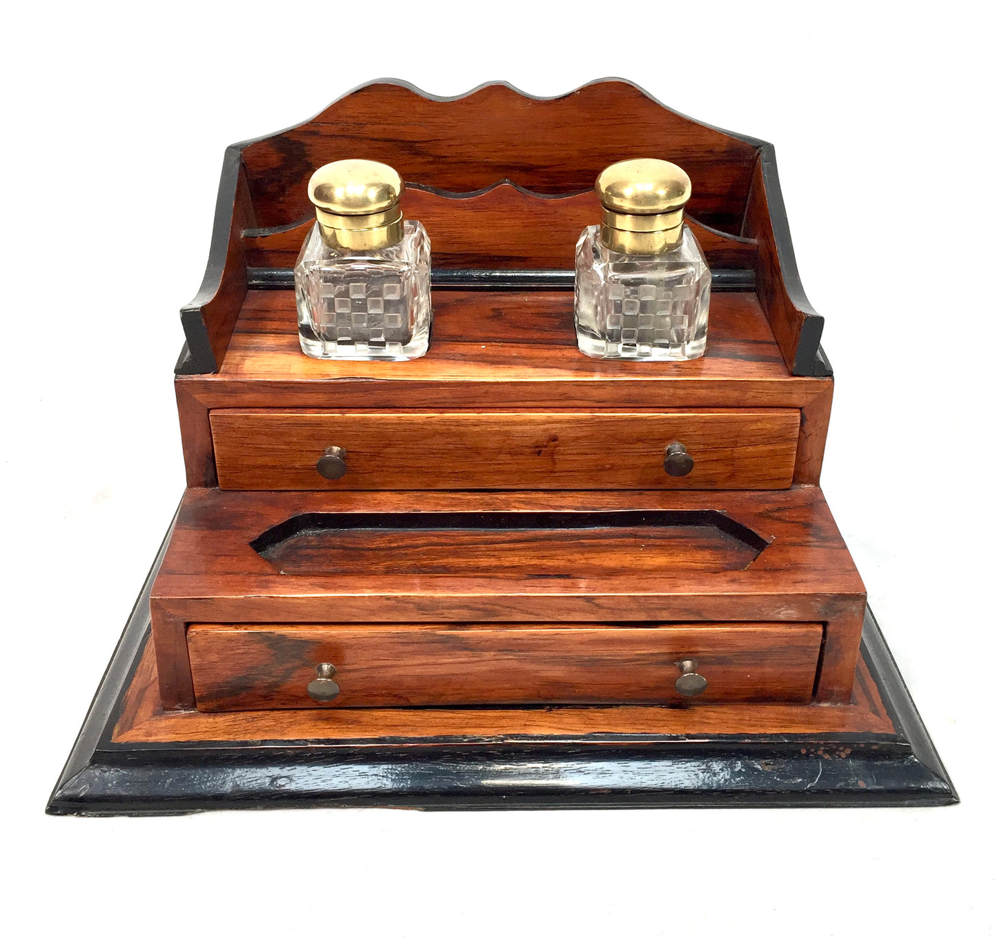 Antique Victorian Wooden Desktop Writing Inkstand / Stationery Letter Rack