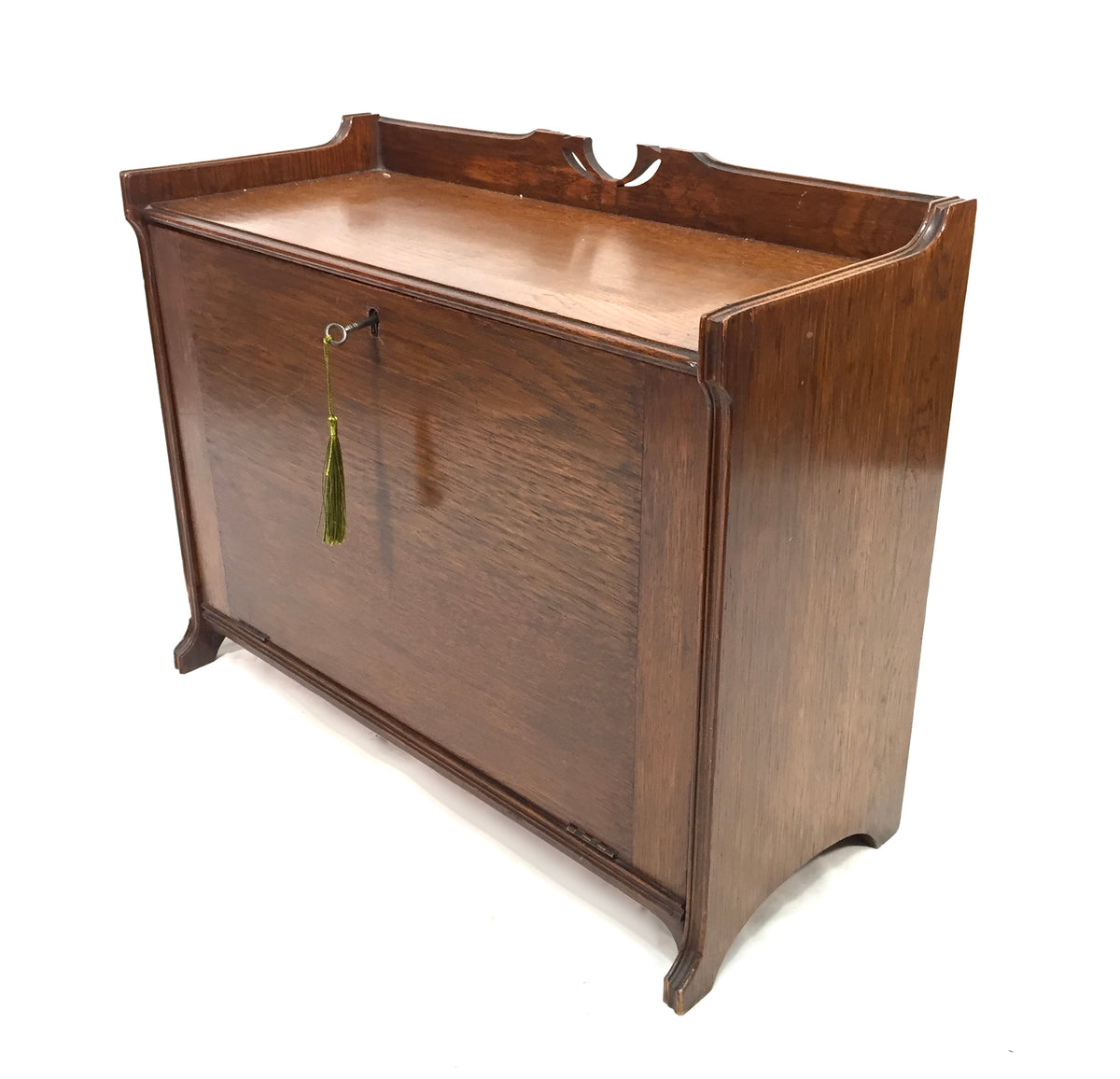 Antique Wooden Large Stationery Cabinet Storage Box Desk Organiser & Key c.1920