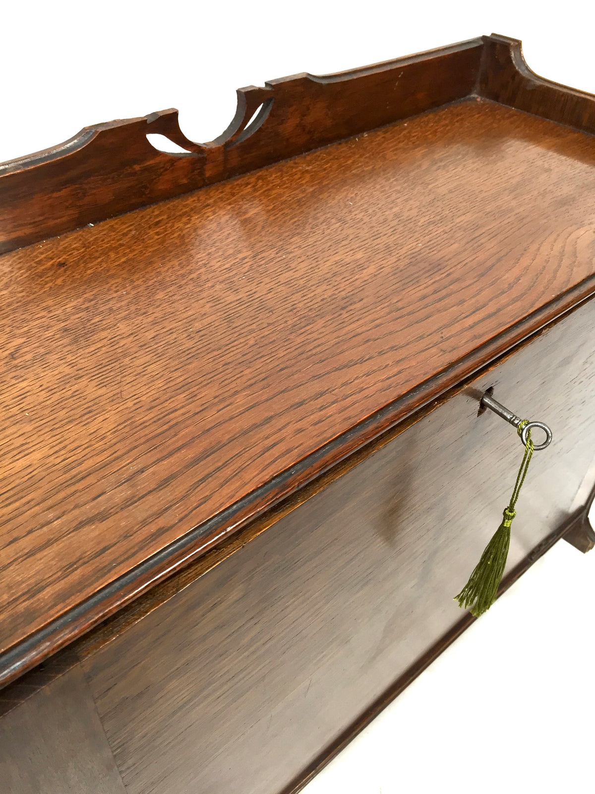 Antique Wooden Large Stationery Cabinet Storage Box Desk Organiser & Key c.1920