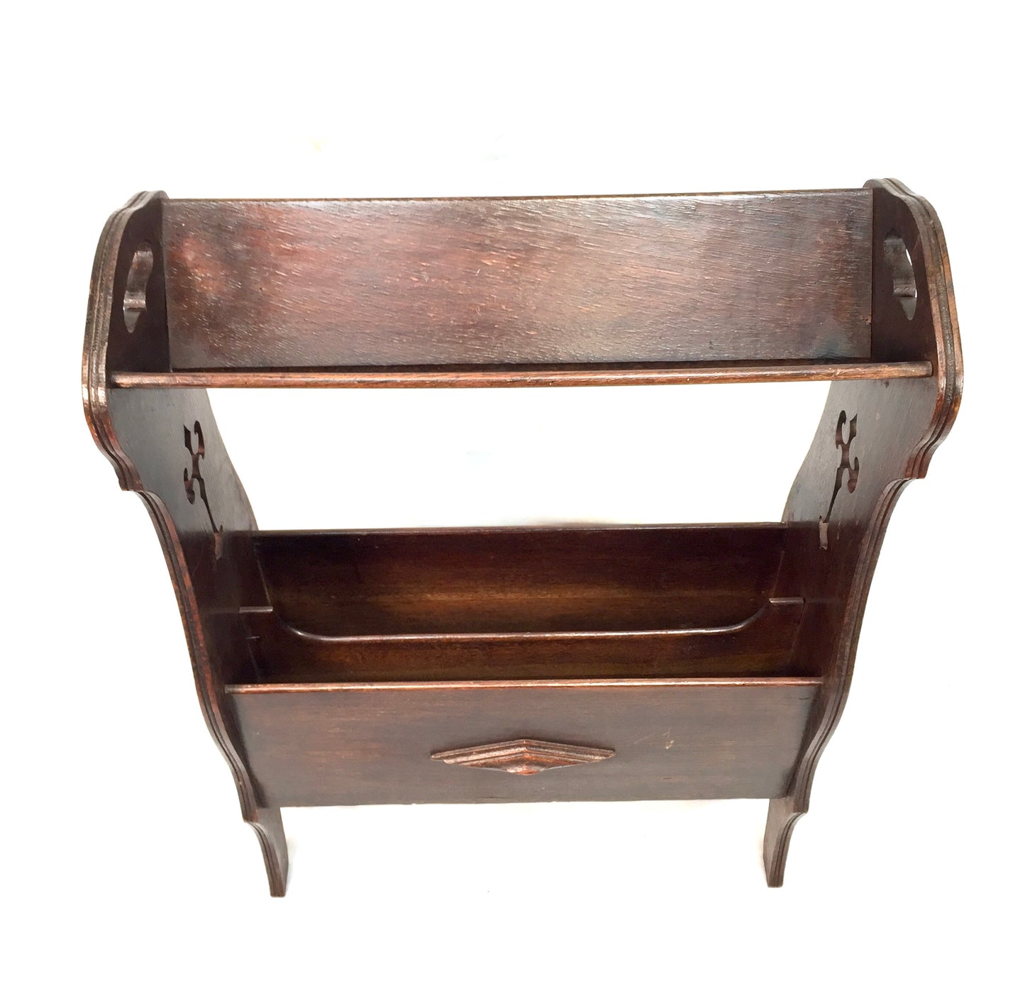 Antique Edwardian Wooden Book Trough / Bookshelf / Magazine Rack / Shelf c.1900