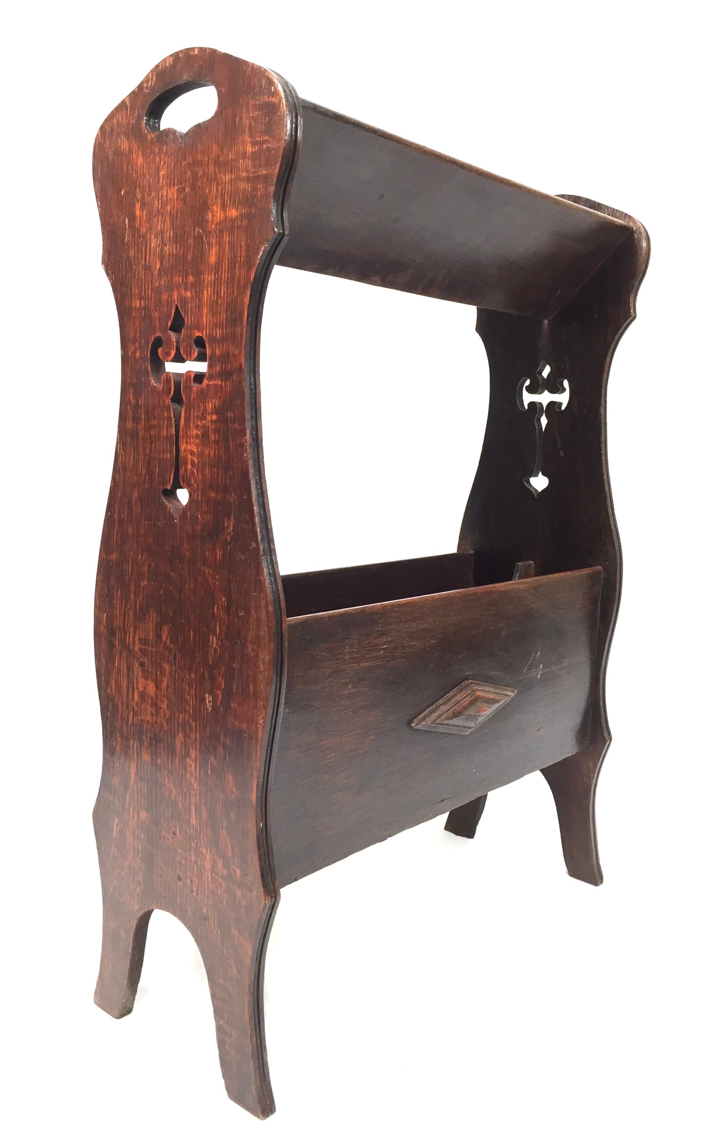 Antique Edwardian Wooden Book Trough / Bookshelf / Magazine Rack / Shelf c.1900