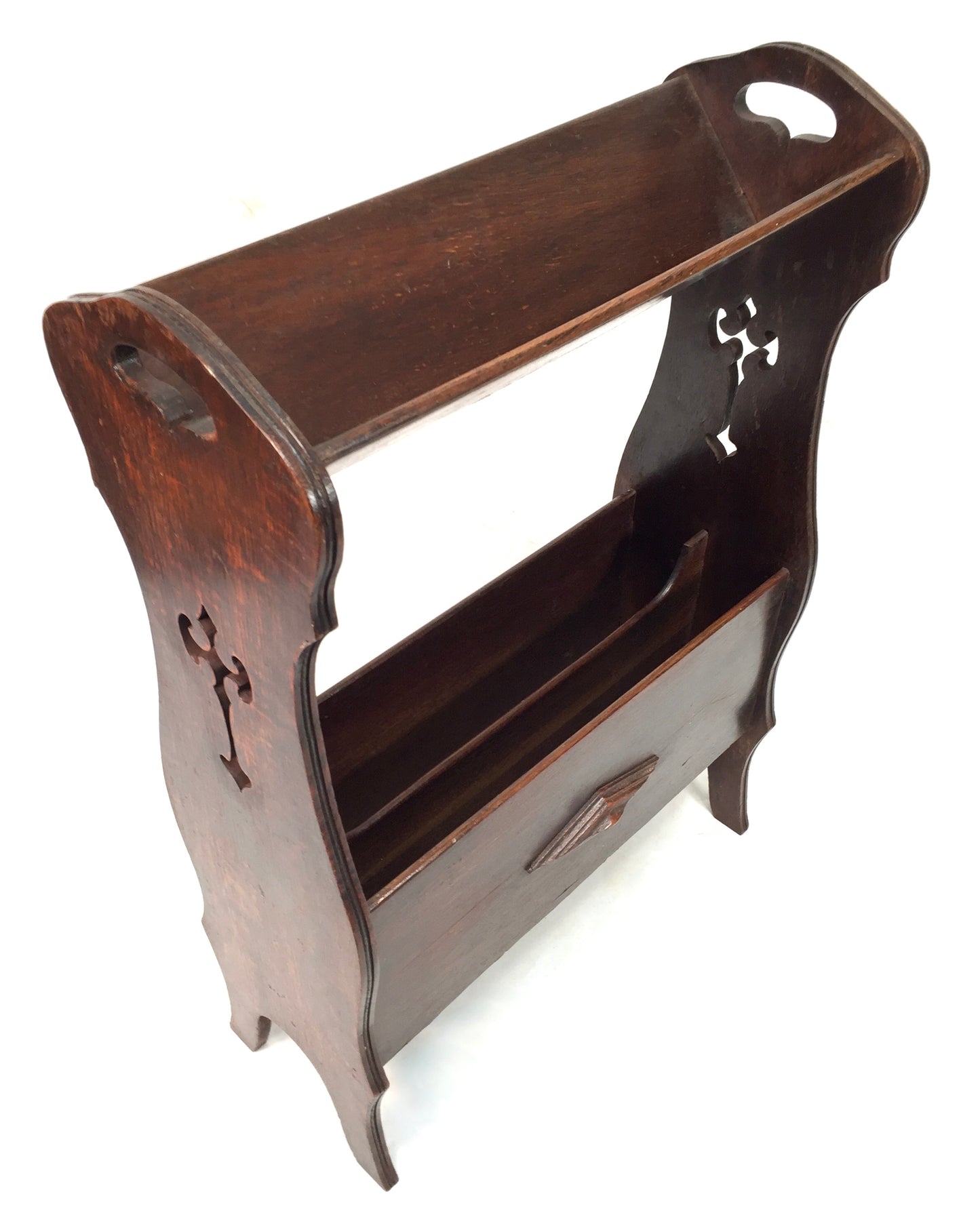 Antique Edwardian Wooden Book Trough / Bookshelf / Magazine Rack / Shelf c.1900