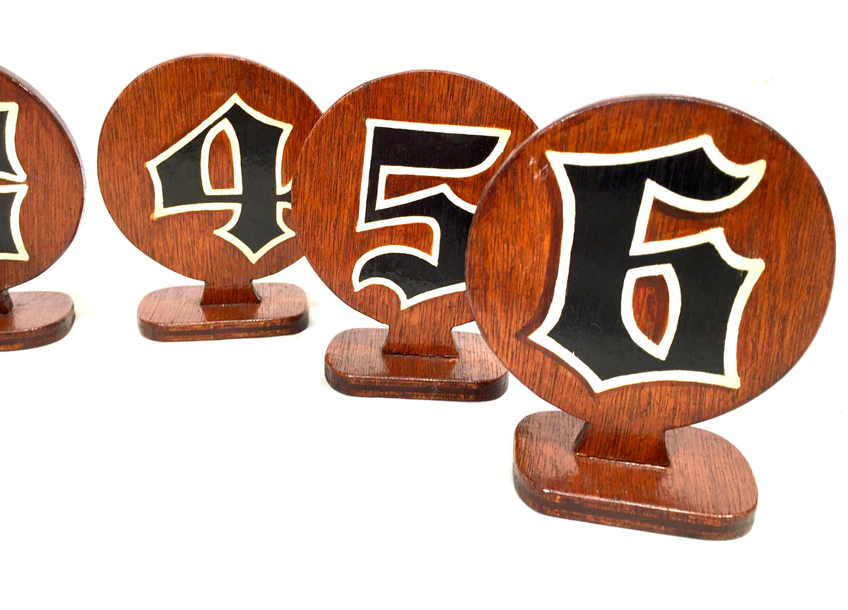 Vintage Wooden Freestanding Set of Table Numbers 1-6 in Gothic Style / Antique