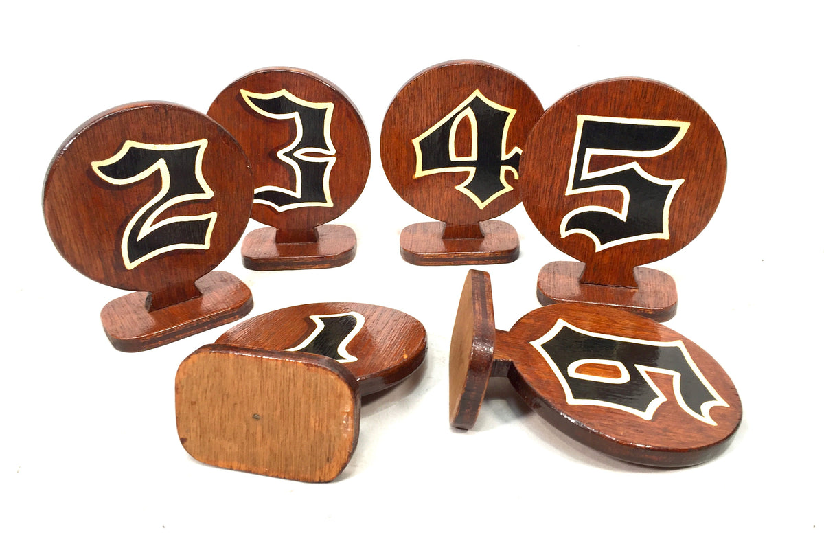 Vintage Wooden Freestanding Set of Table Numbers 1-6 in Gothic Style / Antique