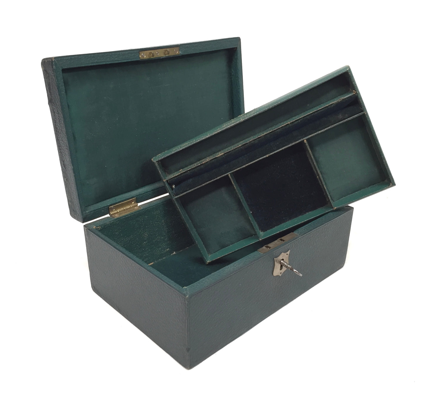 Antique Edwardian Leather Jewellery / Trinket Box with Key & Working Lock (c.1910)