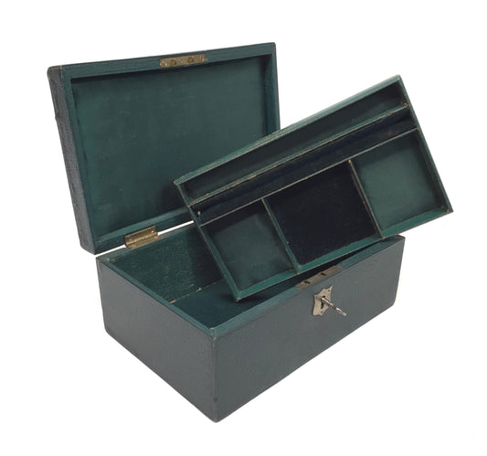 Antique Edwardian Leather Jewellery / Trinket Box with Key & Working Lock (c.1910)