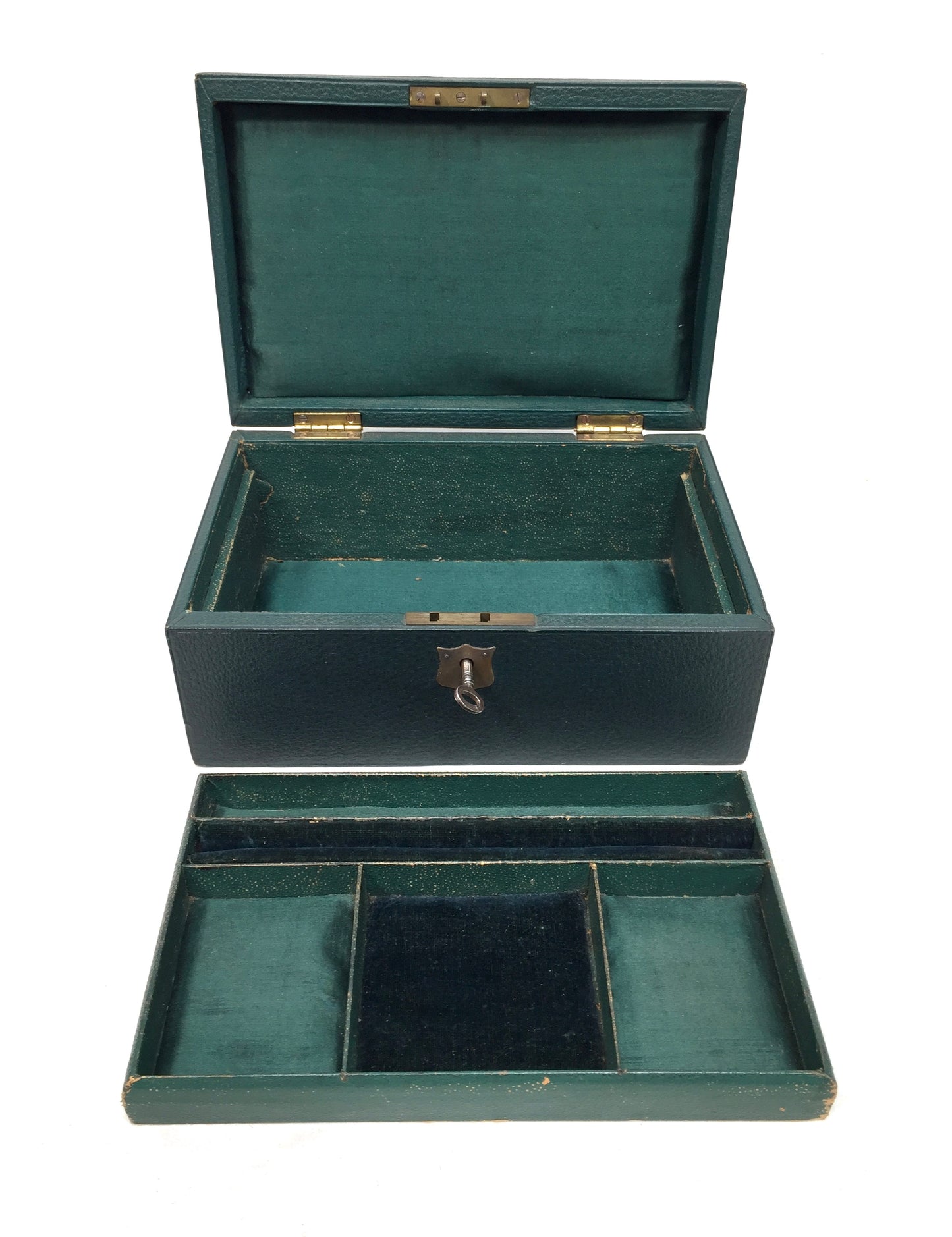 Antique Edwardian Leather Jewellery / Trinket Box with Key & Working Lock (c.1910)