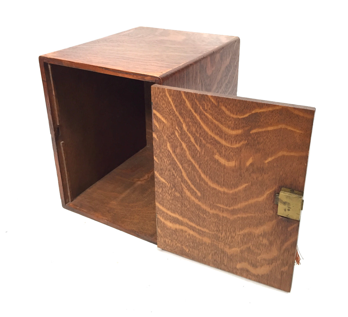 Antique Wooden Oak & Copper Tabletop Cupboard Storage Cabinet Box & Key c.1900
