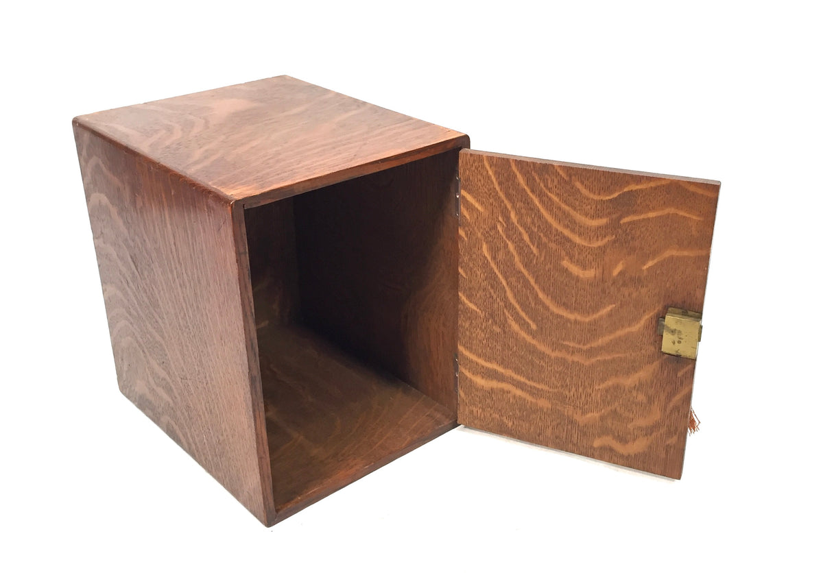 Antique Wooden Oak & Copper Tabletop Cupboard Storage Cabinet Box & Key c.1900