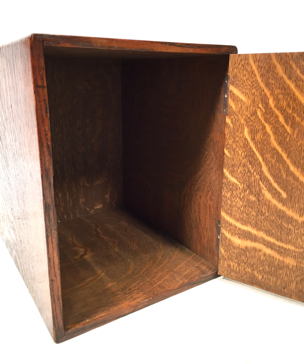Antique Wooden Oak & Copper Tabletop Cupboard Storage Cabinet Box & Key c.1900